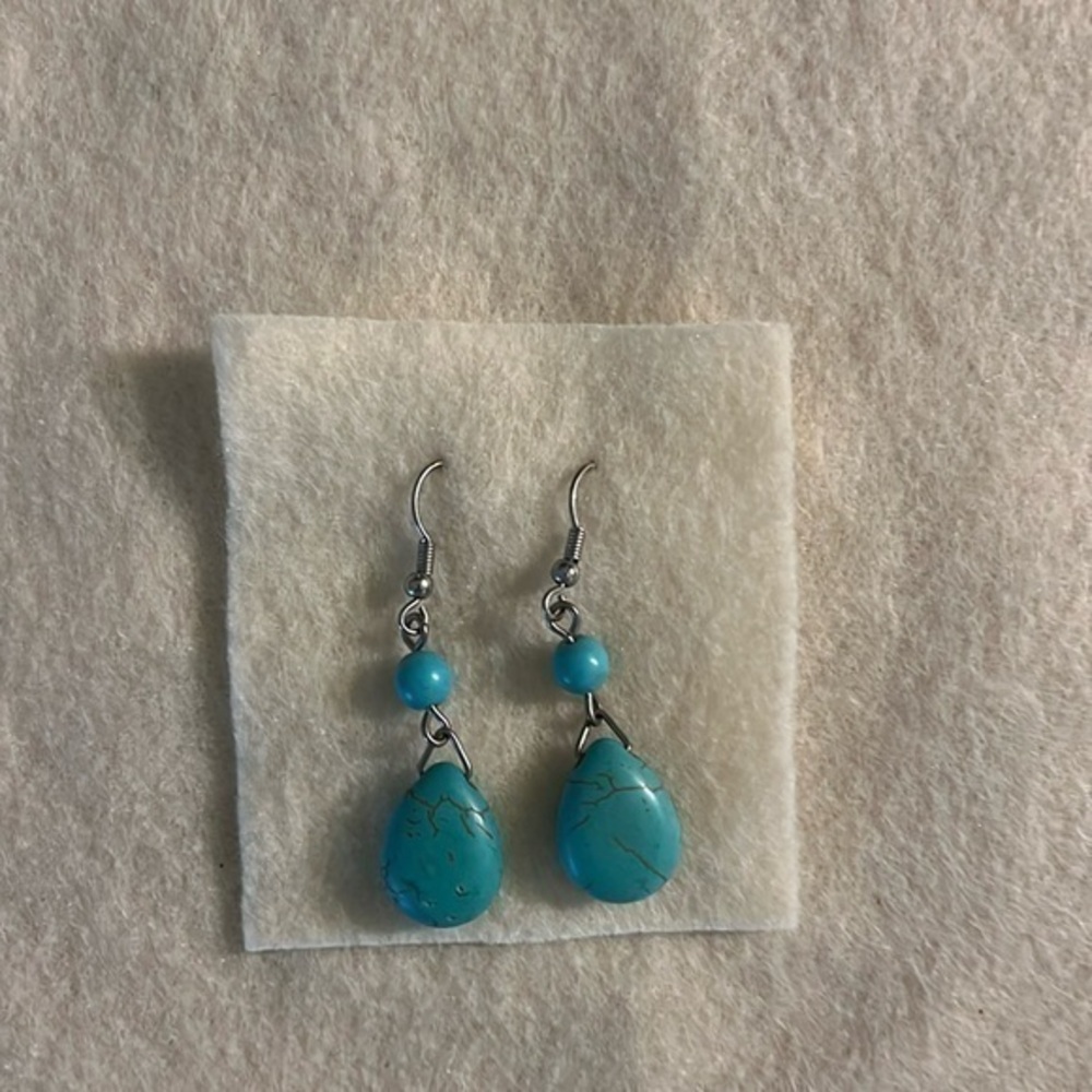 Dangling earrings, 2” long, faux turquoise, NWOT.